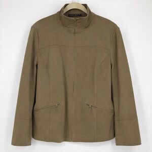 Lafayette 148 NY Cotton Zip Front Jacket Sz 8 Pockets Olive Minimalist Utility